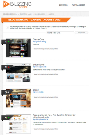 Spielesnacks in den EBuzzing-Charts
