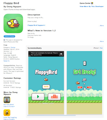 Flappy Bird im Apple App Store - hier wird man es nicht mehr finden.