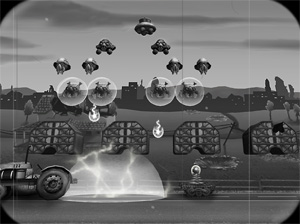 Eine Szene aus dem Spiel Invaders! From outer Space.