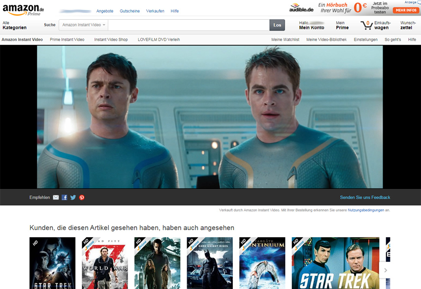 Toll: Die Videos kannst du am PC direkt in Amazon anschauen. Natürlich auch im Fullscreen-Modus. (Bild: Copyright by Amazon.de)