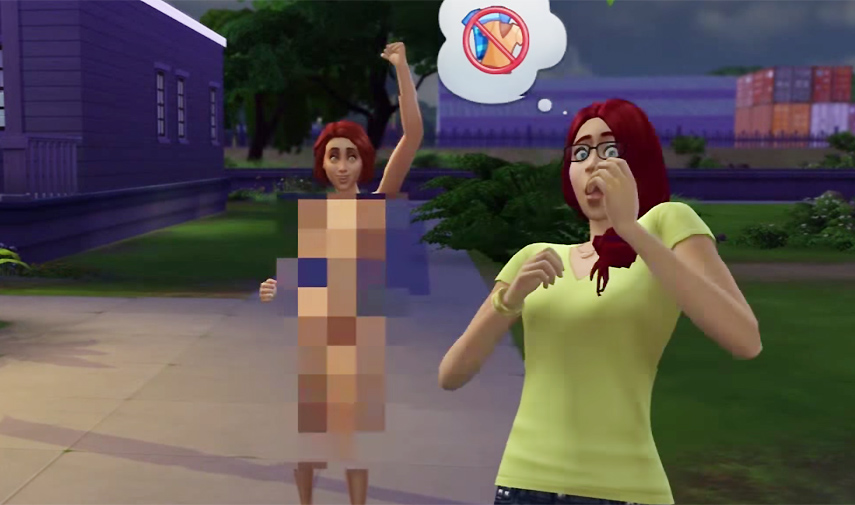 Typisch für Die Sims-Spiele: Nacktheit wird mit großen Pixeln verdeckt. So bleibt das Game immer jugendfrei.