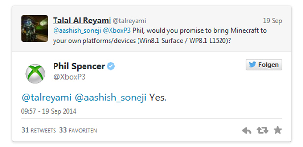 Nicht gerade spektakulär: So wurde Minecraft für Windows Phone und Surface "angekündigt".