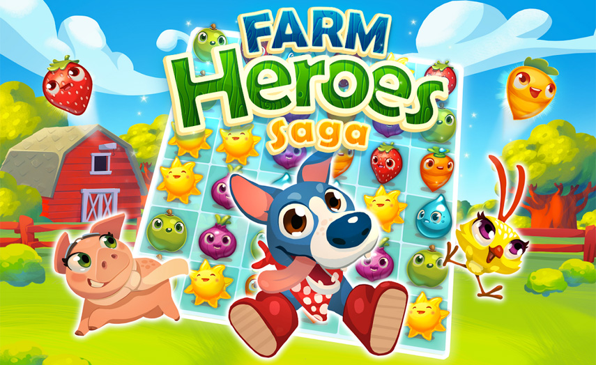 Farbenfroh Denkaufgaben im 3-Gewinnt-Gewand: Das ist Farm Heroes Saga von King.