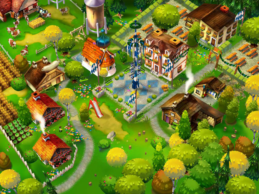 Sieht aus wie eine Mischung aus Farmville und HayDay: Bavariaville.