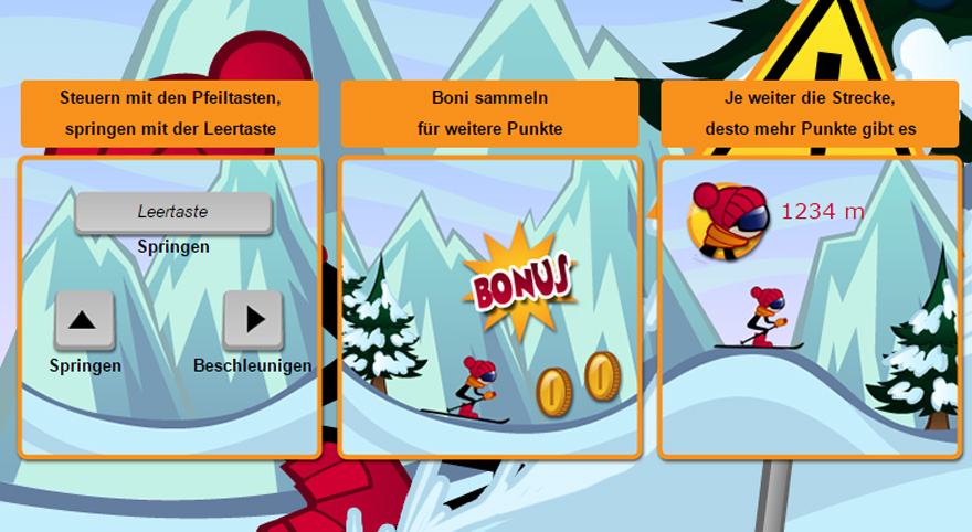 Skiracer kannst du am Computer, aber auch auf mobilen Geräten spielen.