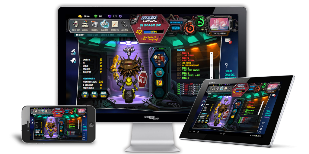 RoboManiac ist ein Multi-Plattform-Game. Du kannst es also auf dem Smartphone, Tablet und auf deinem PC zocken.